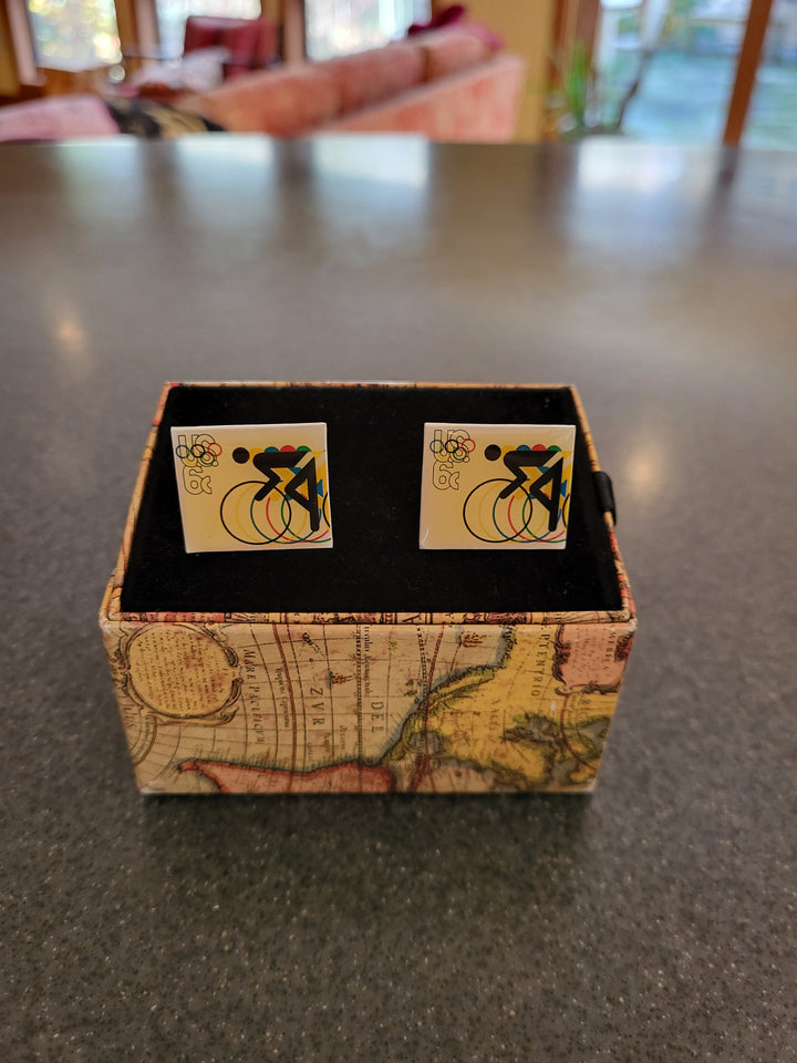 1996 Vintage Olympic Cycling Cufflinks – Featuring 1972 Munich Olympics US Stamp Design